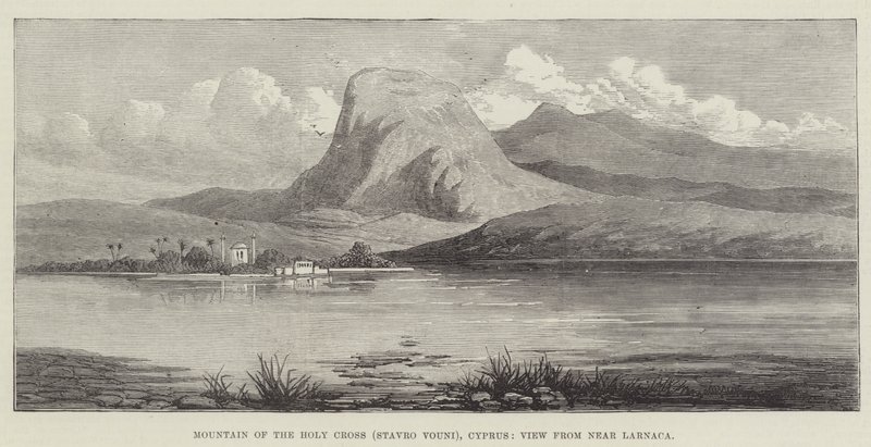 Kutsal Haç Dağı (Stavro Vouni), Kıbrıs, Larnaka yakınından görünüm (gravür) by English School
