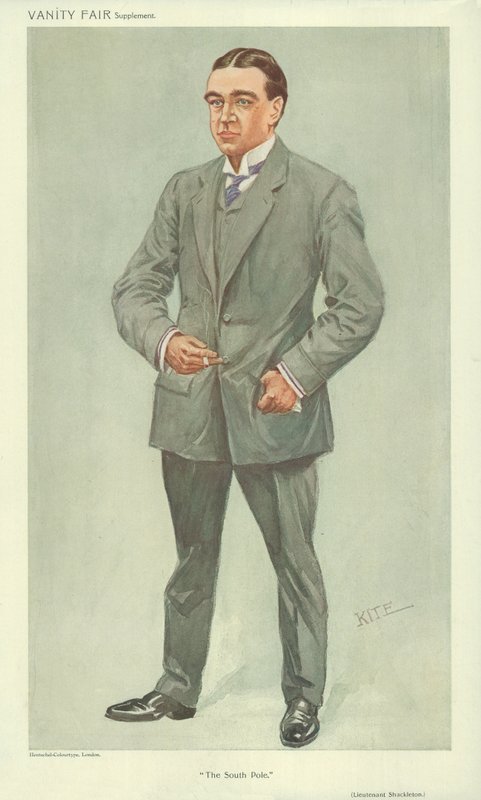 Bay Ernest Shackleton, Güney Kutbu, 6 Ekim 1909, Vanity Fair karikatürü by English School