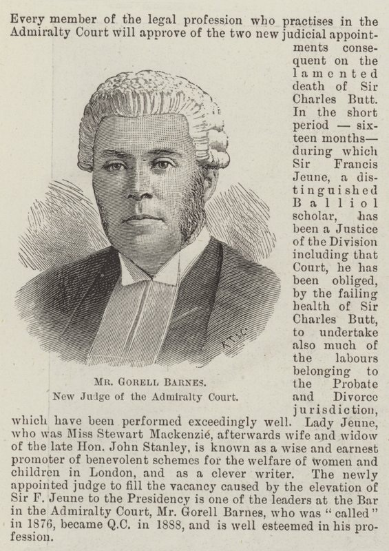 Bay Gorell Barnes, Admiralty Mahkemesinin Yeni Yargıcı (gravür) by English School