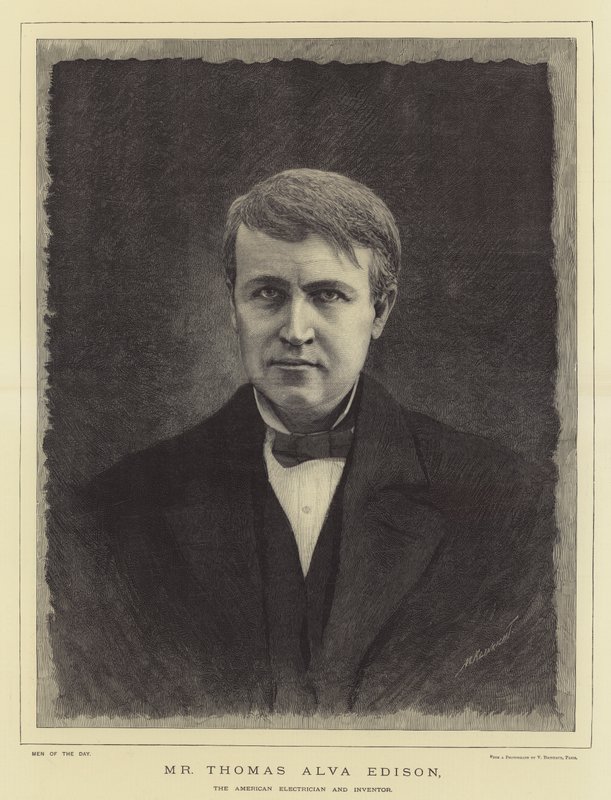 Bay Thomas Alva Edison, Amerikalı Elektrikçi ve Mucit (gravür) by English School