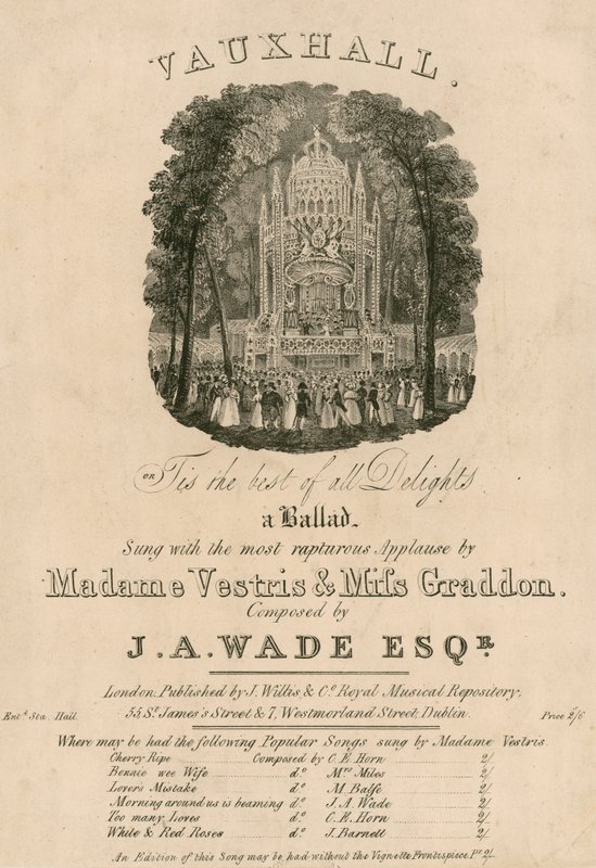 Müzik notası: Madame Vestris ve Miss Graddon tarafından söylenen, J A Wade tarafından bestelenen Tis the Best of All Delights by English School