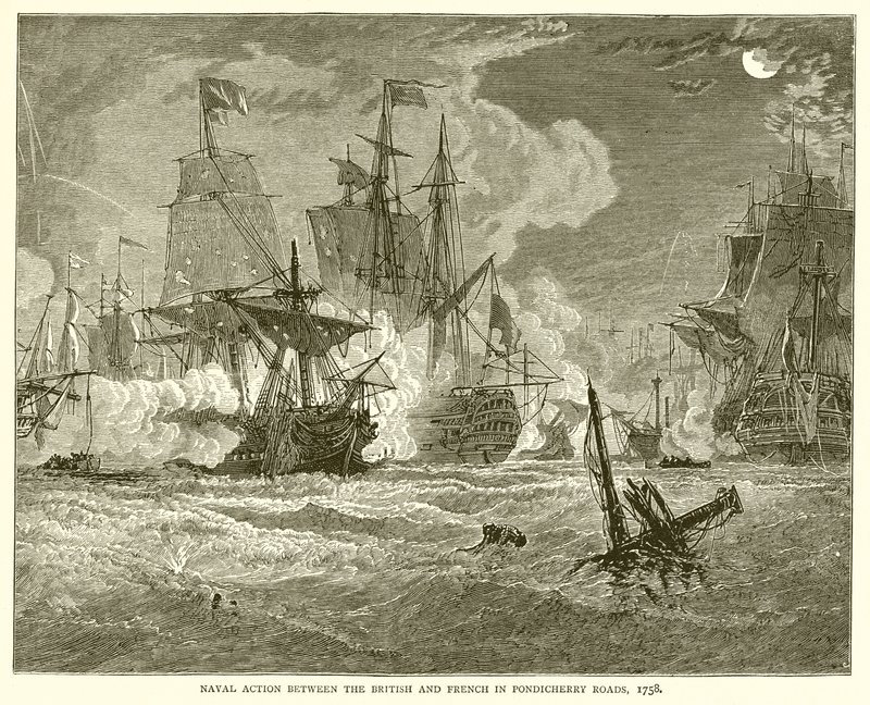 Pondicherry Yollarında İngilizler ve Fransızlar arasında Deniz Harekatı, 1758 by English School