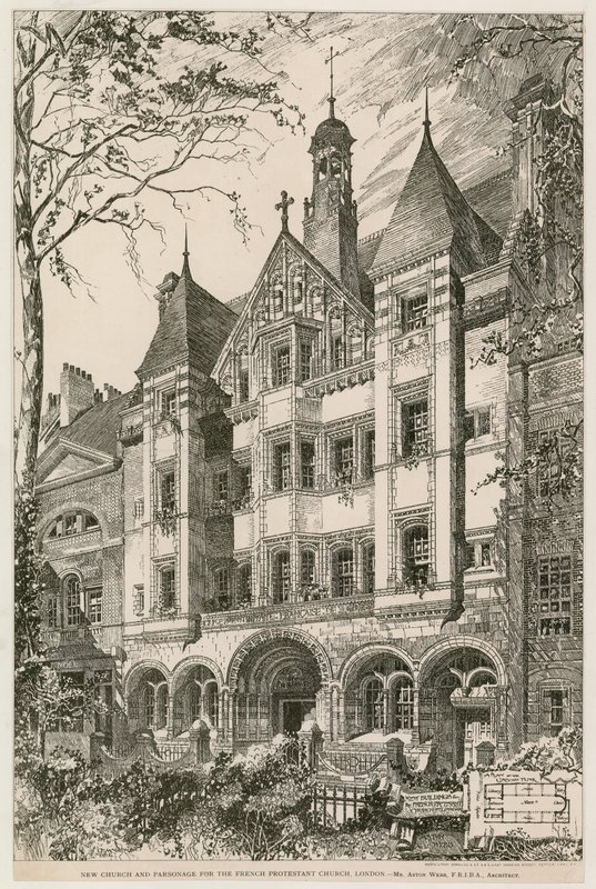 Fransız Protestan Kilisesi, Londra için Yeni Kilise ve Parsonage by English School