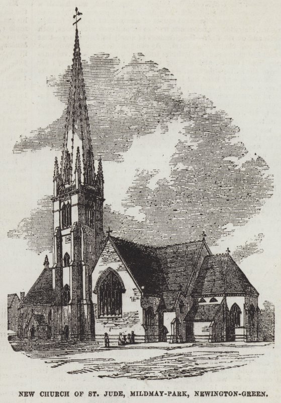 Yeni St Jude Kilisesi, Mildmay-Park, Newington-Green (gravür) by English School