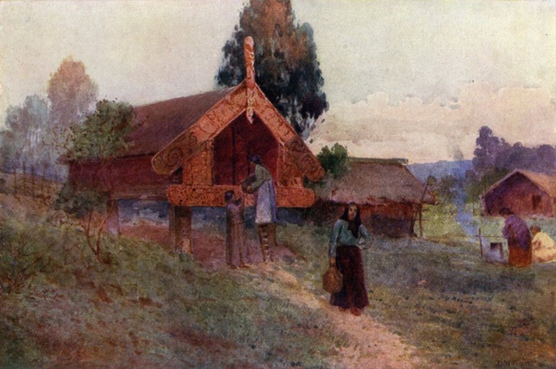 Yeni Zelanda: Bir Pataka (renkli lito) by English School