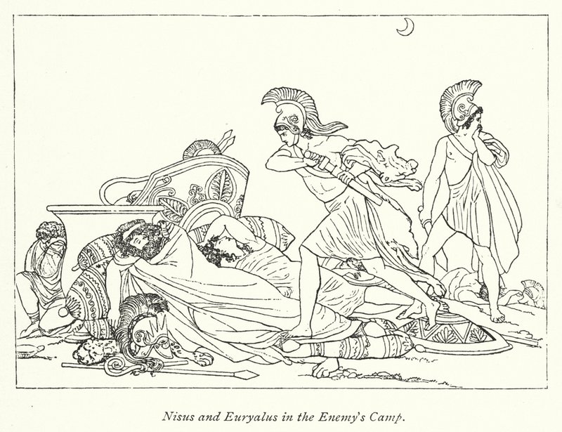 Düşmanın Kampında Nisus ve Euryalus (lito) by English School
