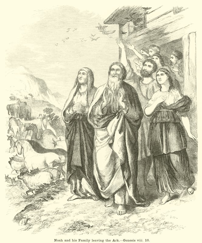 Nuh ve Ailesi Gemiden Ayrılırken, Genesis, viii, 16 by English School