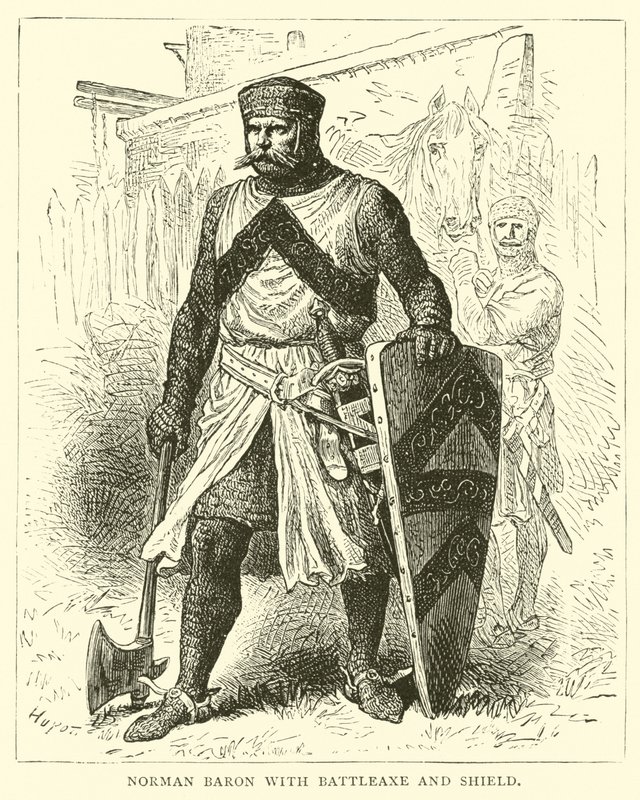 Savaş baltası ve kalkanı olan Norman Baron by English School