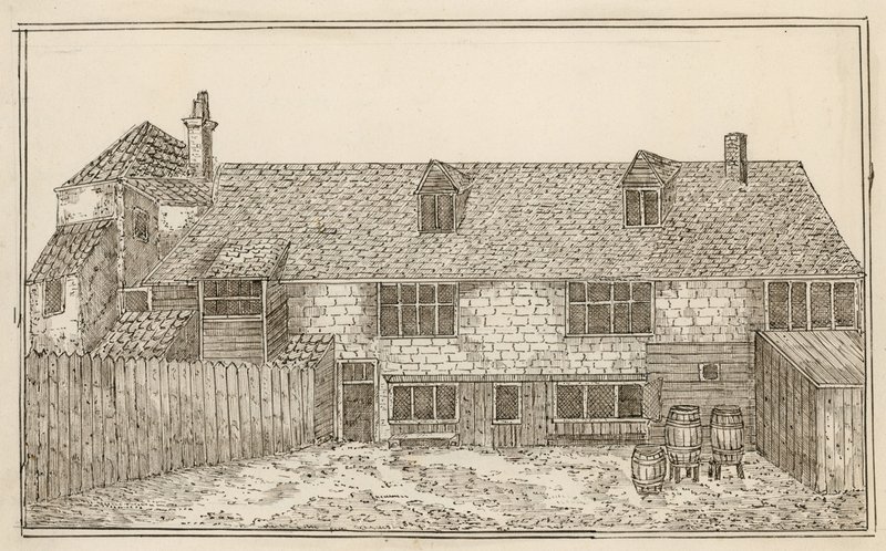 Old Pied Bull, Islington (arka) (kağıt üzerine mürekkep) by English School