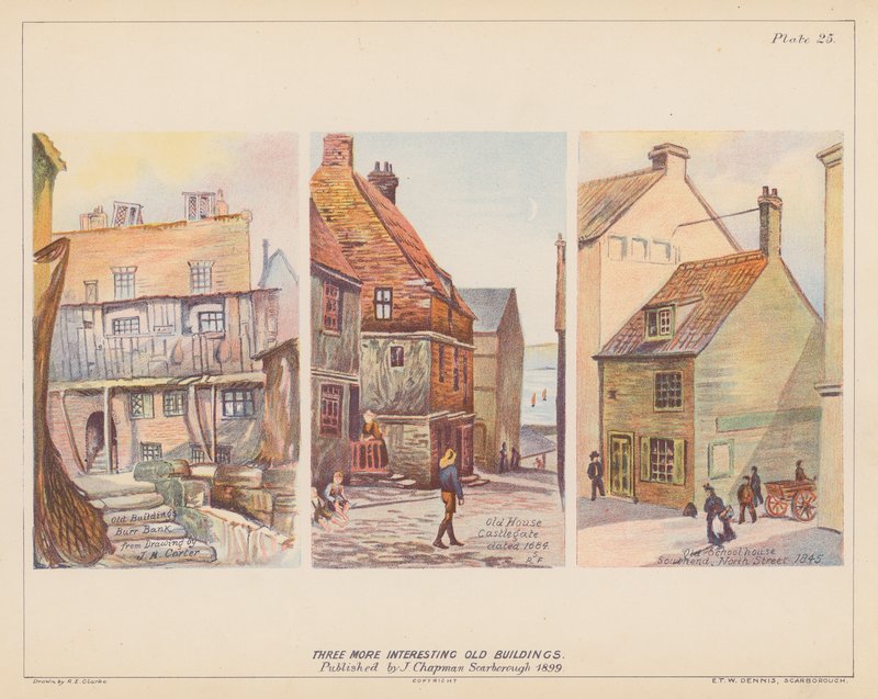 Eski binalar, Scarborough (renkli litho) by English School