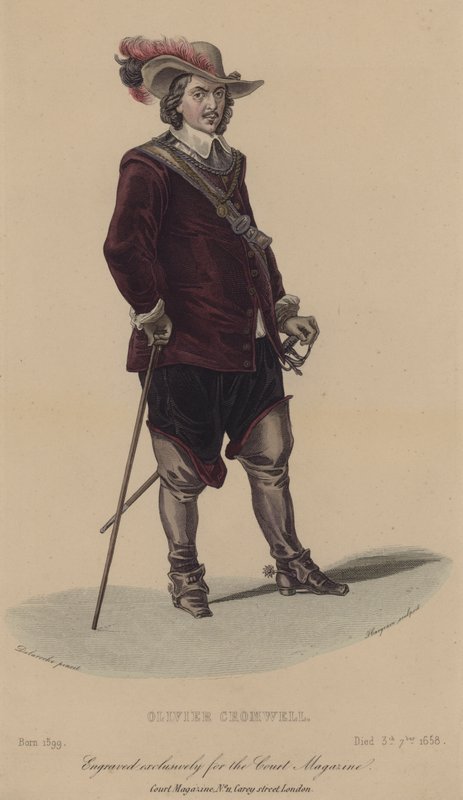 Oliver Cromwell, İngiliz askeri ve politikacı (renkli gravür) by English School