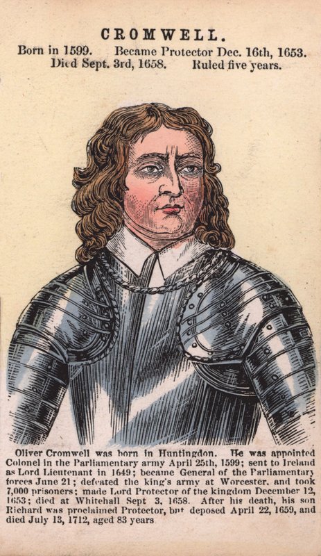 Oliver Cromwell, Koruyucu (renkli gravür) by English School