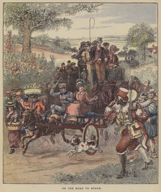 Epsom Yolunda (renkli gravür) by English School