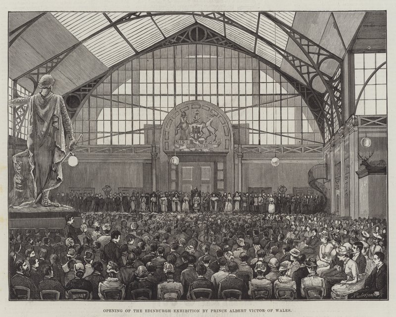 Galler Prensi Albert Victor tarafından Edinburgh Sergisinin açılışı (gravür) by English School