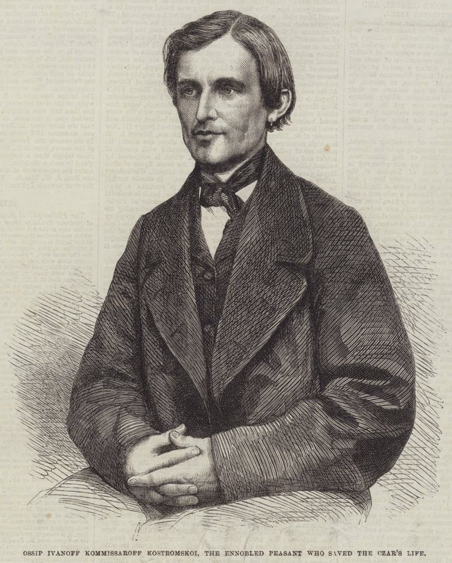 Ossip Ivanoff Kommissaroff Kostromskoi, Çar#39;ın Hayatını kurtaran Soylu Köylü (gravür) by English School