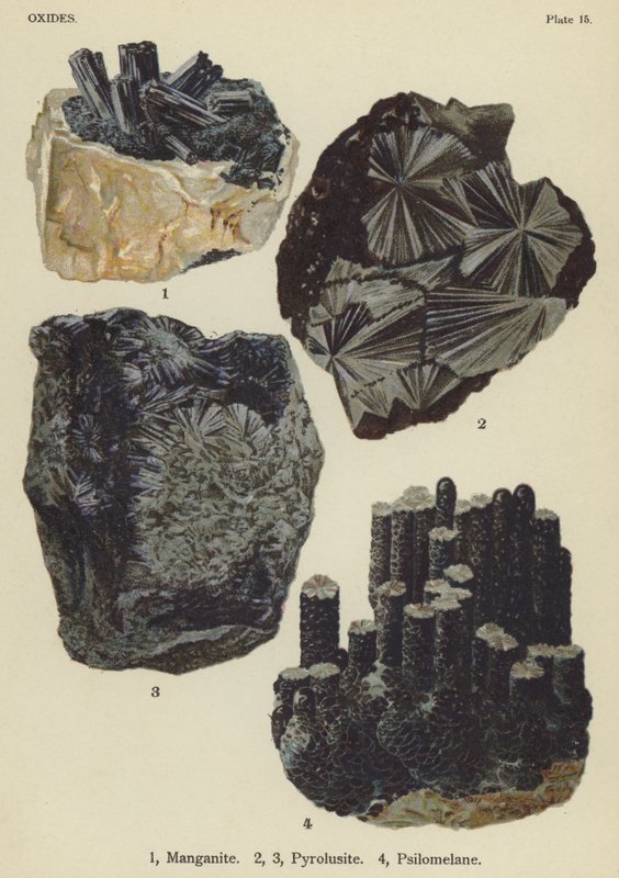 Okitler, manganit, piroliz, ince siyah (renkli taş) by English School