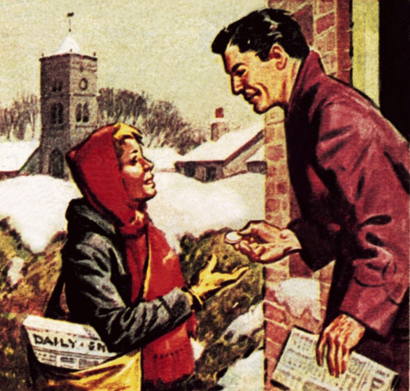Paper boy receiving his Christmas box by English School