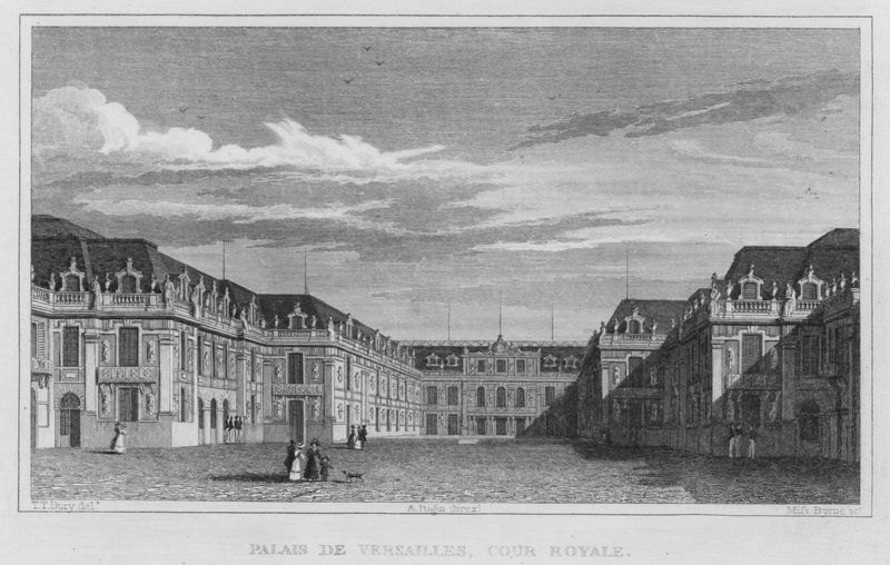 Paris, Versay Sarayı, Kraliyet Mahkemesi (gravür) by English School