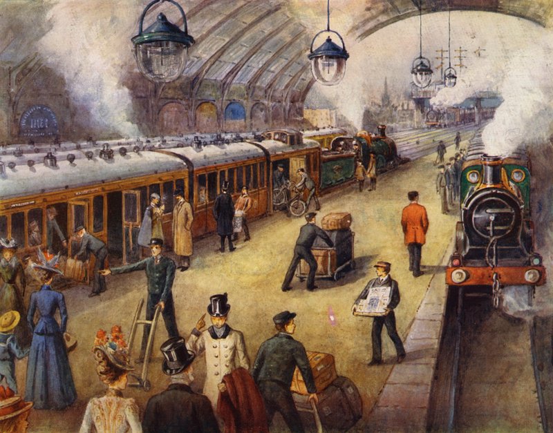 Tren hareket etmeden önce perondaki yolcular (renkli taş) by English School