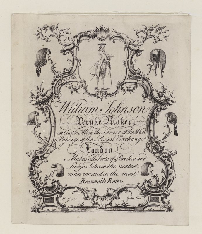 Peruke yapımcısı, William Johnson, ticaret kartı by English School