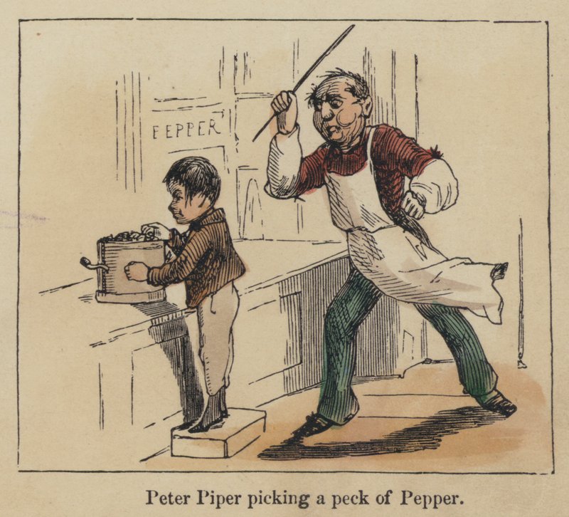 Peter Piper bir gaga biber alıyor (renkli gravür) by English School