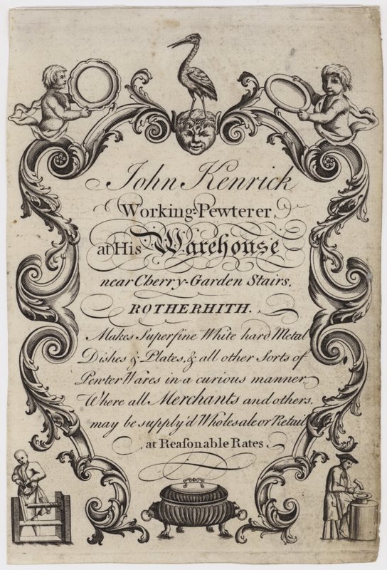 Pewterer, John Kenrick, ticari kart by English School