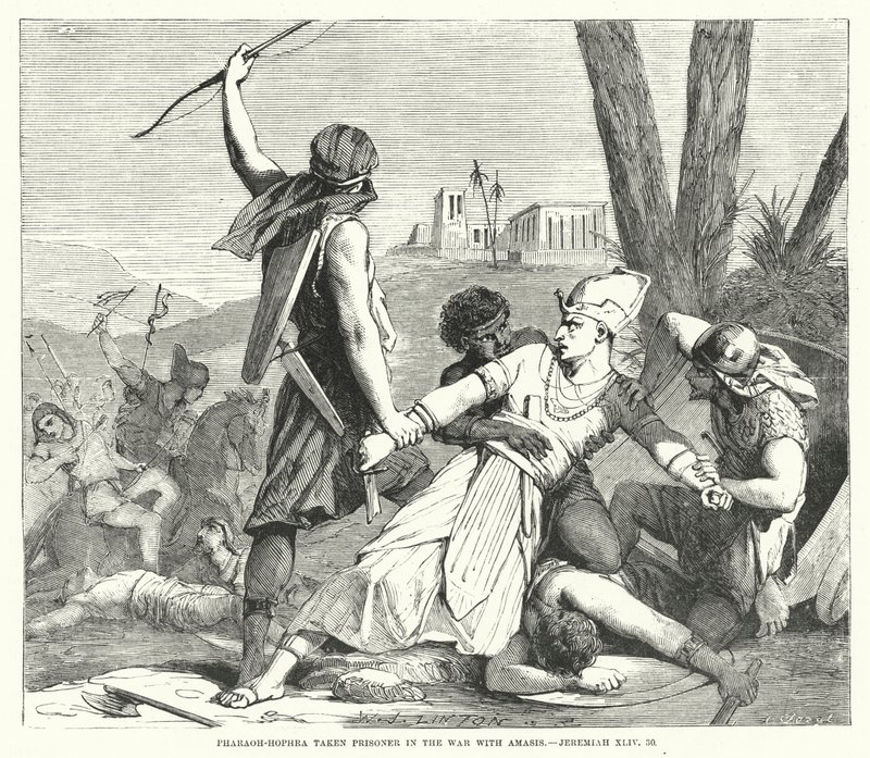 Firavun-Hophra, Amasis ile Savaşta Tutsağı aldı, Jeremiah XLIV, 30 (gravür) by English School