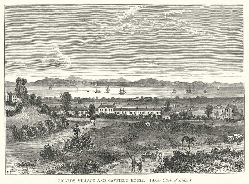 Picardy Köyü ve Gayfield Evi (gravür) by English School