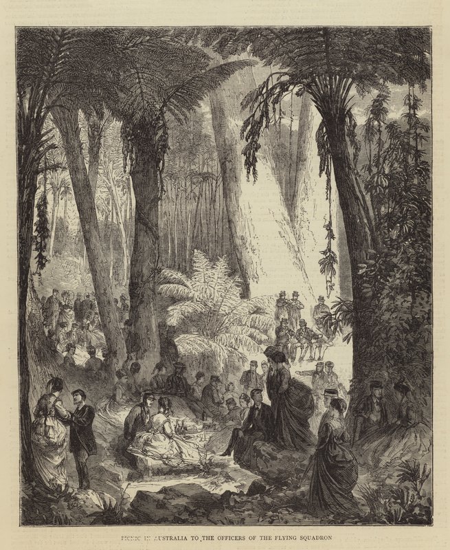 Picnic in Australia to the Officers of the Flying Squadron (engraving) by English School