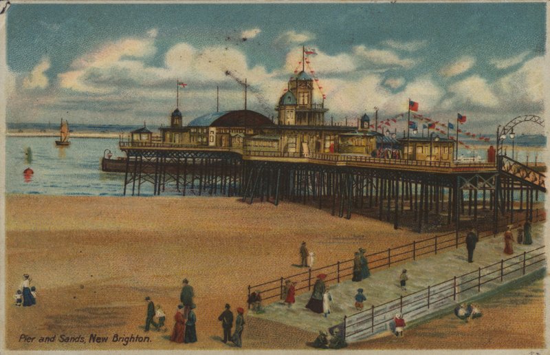 İskele ve kumlar, New Brighton, Merseyside (renkli taş) by English School