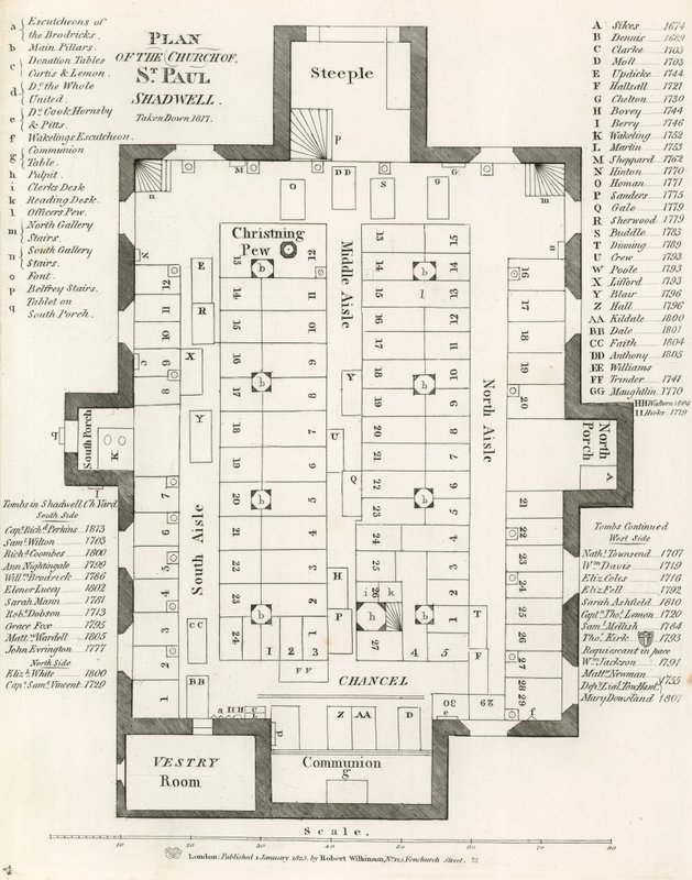 St Paul Kilisesi'nin Planı, Shadwell, Londra, 1817'de kaldırıldı by English School