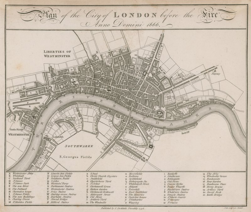 1666 yangınından önce Londra Şehri Planı by English School