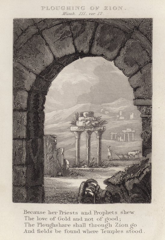 Plowing of Zion, Micah III, ver 12 (gravür) by English School