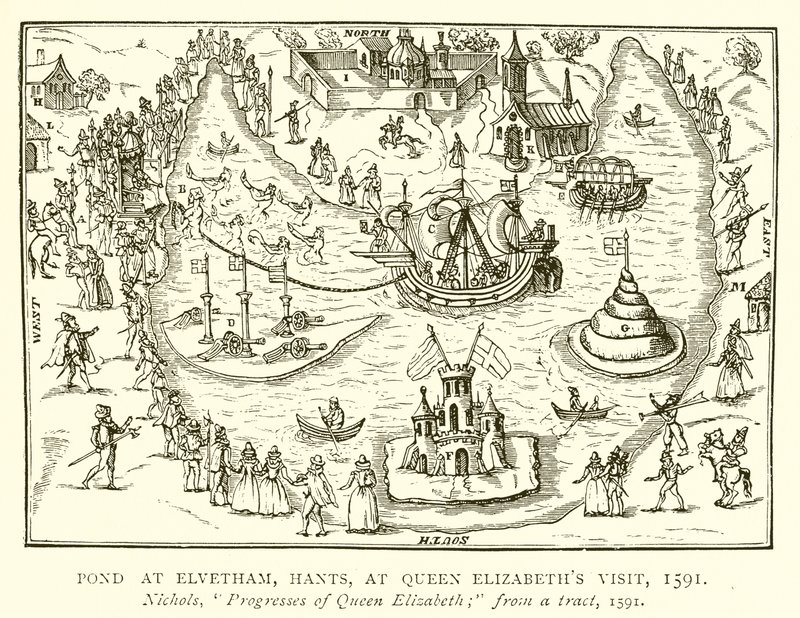 Elvetham'daki Gölet, Hants, Kraliçe Elizabeth'in Ziyareti, 1591 by English School