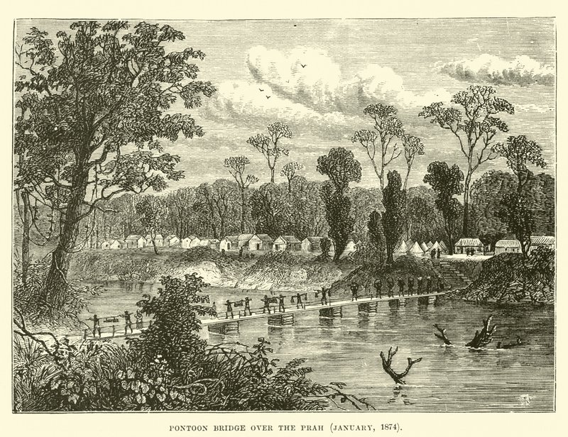 Prah üzerindeki Pontoon Köprüsü, Ocak 1874 by English School