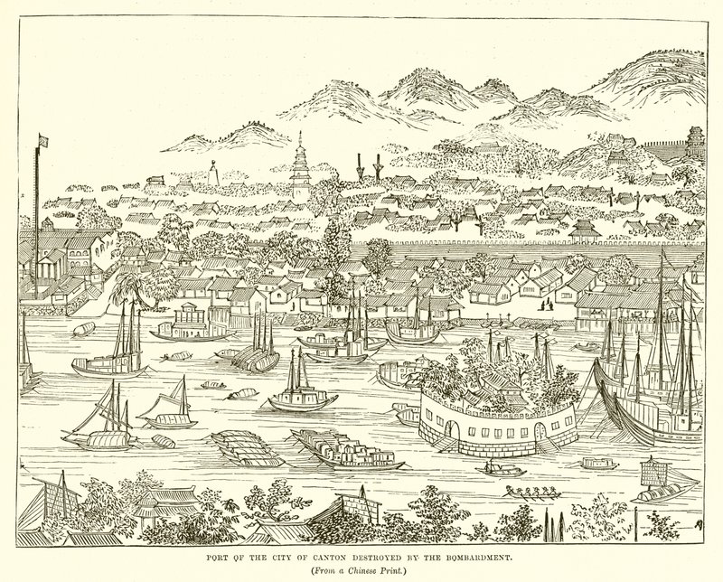 Bombardıman tarafından tahrip Kanton Şehri Limanı by English School