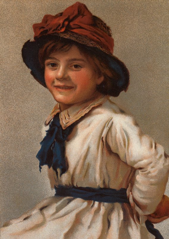Şapka takan genç bir kızın portresi (chromolitho) by English School