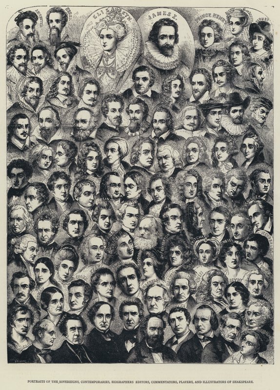 Egemenlerin, Çağdaşların, Biyografların, Editörlerin, Yorumcuların, Oyuncuların ve Shakspeare İllüstratörlerinin Portreleri (gravür) by English School