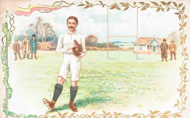 Ragbi oynayan erkeklerle kartpostal by English School