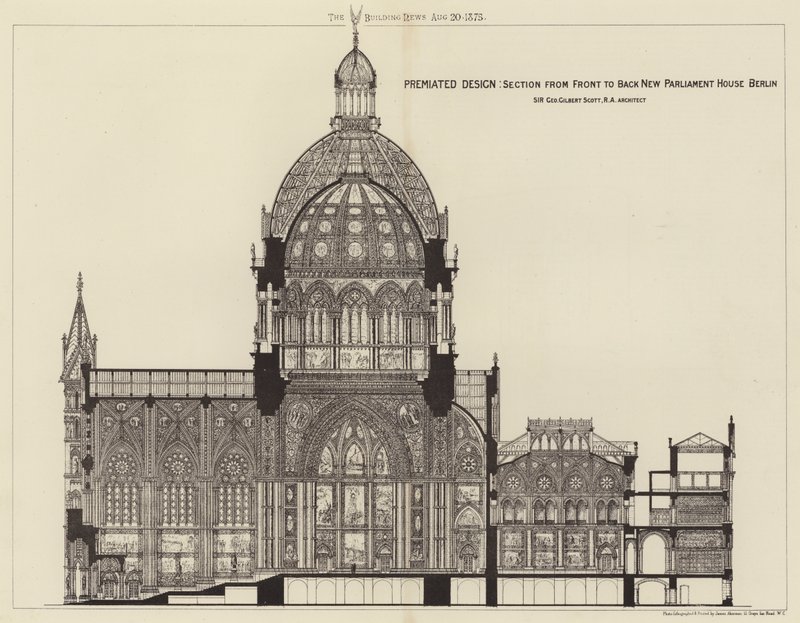 Premiated Tasarım, Önden Arkaya Kesit Yeni Parlamento Binası Berlin (gravür) by English School