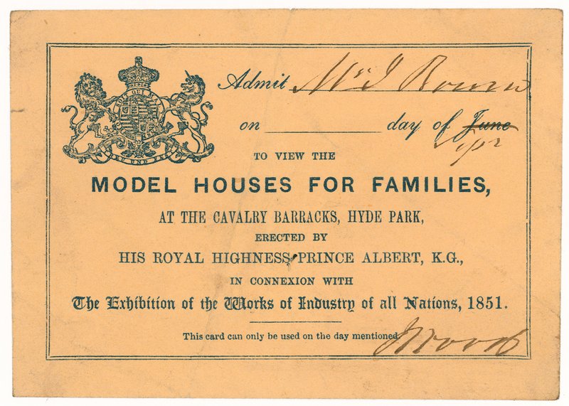 Prince Alberts Model Konaklama Evi, Büyük Sergi, 1851, Giriş bileti by English School