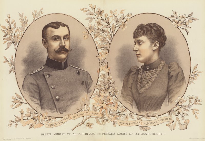 Anhalt-Dessau Prensi Aribert ve Schleswig-Holstein Prensesi Louise (chromolitho) by English School