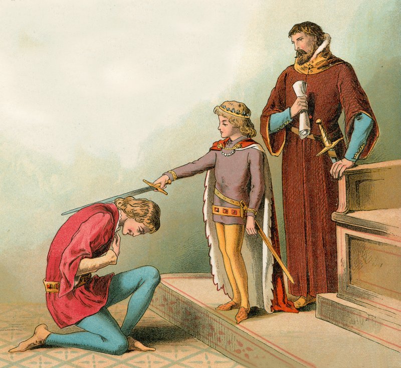 Prens Edward (daha sonra Kara Prens olarak bilinir) altı yaşında şövalyeler yaratır by English School