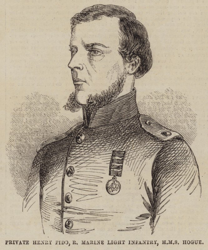 Özel Henry Fido, Kraliyet Deniz Hafif Piyade, HMS Hogue (gravür) by English School