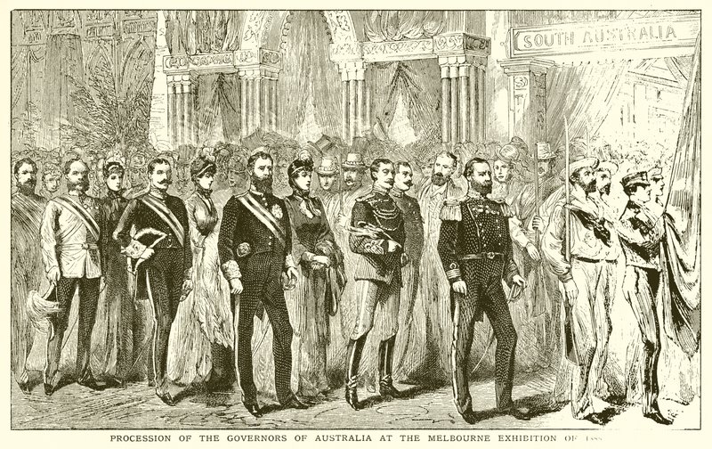 1888 Melbourne Sergisinde Avustralya Valilerinin Alayı by English School