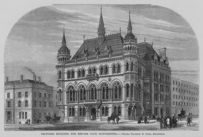 Reform Kulübü, Manchester için Önerilen Bina (gravür) by English School