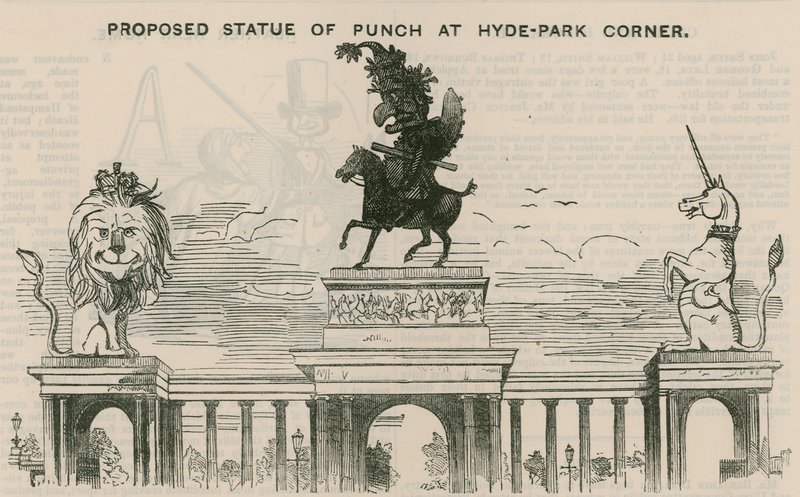 Hyde Park Corner'da önerilen Punch heykeli by English School