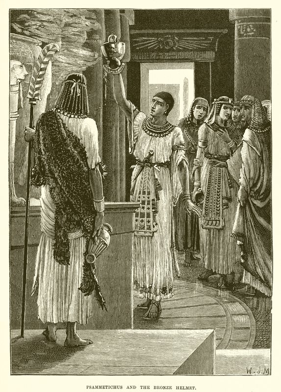 Psammetichus ve bronz miğfer (gravür) by English School