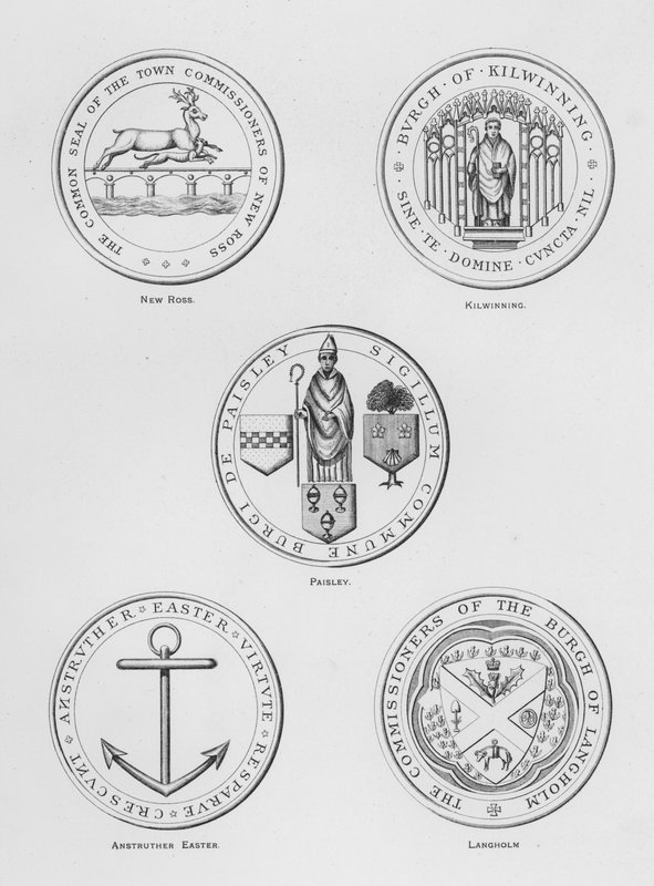 Kamu silahları: Yeni Ross; Kilwining; desenli; Anstruther Paskalya; Langholm (gravür) by English School