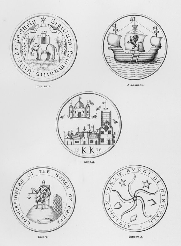 Kamu silahları: Pwllheli; Aldeburgh; Kendal; Crieff; Dingwall (gravür) by English School